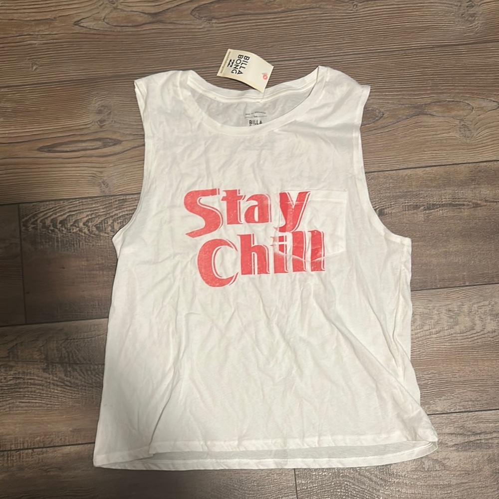 Billabong White Tank Top with Red Graphic